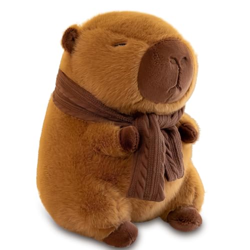 Capybara Kuscheltier, 25 cm Capibara Plüschtier, Wasserschwein Kuscheltier, Niedliche Simulation Capybara Kuscheltier Plush mit Halstuch, Spielzeug Stofftier Capybara, Geschenk für Erwachsene Kinder von VerLuky