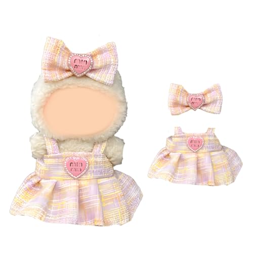 Puppenkleidung für 17 cm große Plüschpuppen-Outfits mit luxuriösen Kleidern und Haarspange, stilvolles Kleidungsset Zubehör für Halloween, Weihnachten, Geburtstage, Geschenke (Rosa Weiß Schwarz von VerViento