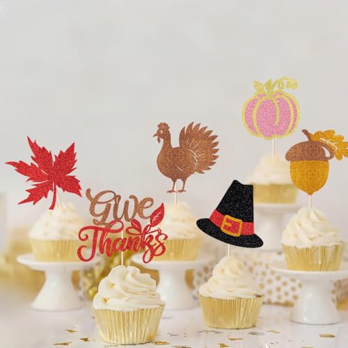 Verherer 1 x Halloween-Kuchenaufsatz – Happy Birthday-Dekorationen mit schwarzem Glitzergeist, schwarzer Katzenbesen, Motto-Party-Dekoration (Thanksgiving, 24 Stück) von Verherer