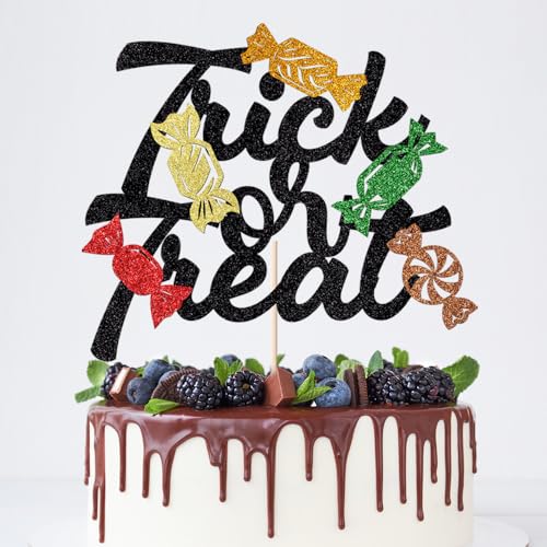 Verherer 1 x Halloween-Kuchenaufsatz – Happy Birthday-Dekorationen mit schwarzem Glitzergeist, schwarzer Katzenbesen, Partydekoration (Halloween, Süßes oder Saures) von Verherer