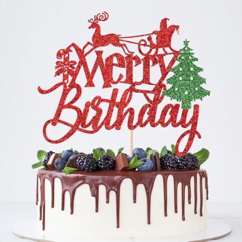 Verherer Happy Birthday Jesus Cake Topper Glitter Jesus Birthday Cake Pick Merry Christmas Cake Decorations for Nativity Scene Christmas Birthday Party Supplies Red Green (Merry Birthday) von Verherer