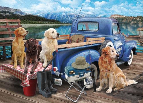 VCC Dogs Gone Fishing Puzzle, 1000 Teile, fertige Größe 66 x 49 cm, vollständig ineinandergreifende und zufällig geformte Teile VCC Dogs Gone Fishing Puzzle, 1000 Teile, fertige Größe 66 x 49 cm, vollständig ineinandergreifende und zufällig geformte Teile von Vermont Christmas Company