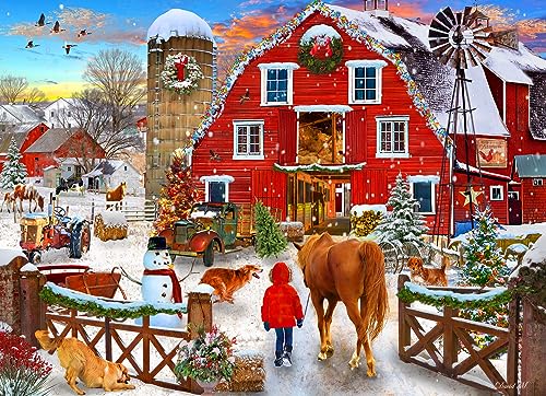 Vermont Christmas Company Puzzle "Christmas Horse Farm", 1000 Teile, komplett ineinandergreifende und zufällig geformte Teile, 67 x 49 cm von Vermont Christmas Company