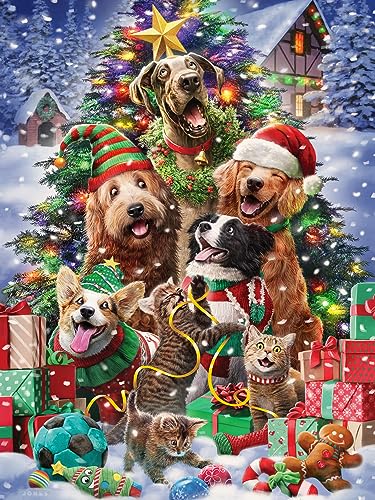 Vermont Christmas Company Weihnachtspuzzle mit Haustieren, 550 Teile – Urlaubspuzzle mit zufällig geformten und ineinandergreifenden Teilen – 61 x 45,7 cm von Vermont Christmas Company