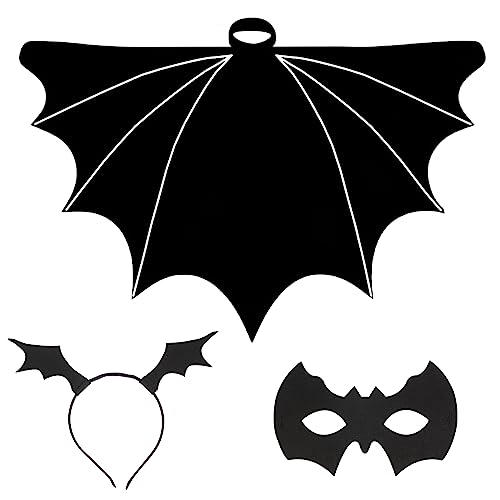 Veroda Fledermaus Kostüm Schwarz Fledermaus Flügel Umhang Haareif Augenmaske für Halloween Karneval Kostüm (Erwachsene) von Veroda