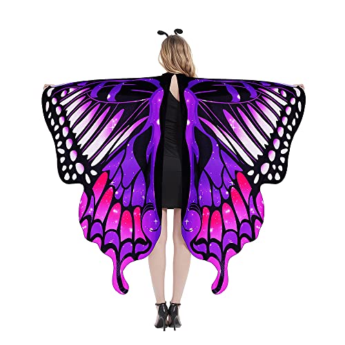 Veroda Schmetterling Umhang Farbverlauf Bunte Druck Schmetterlingflügel Schal für Halloween Cosplay Kostüm Erwachsene Color3 von Veroda