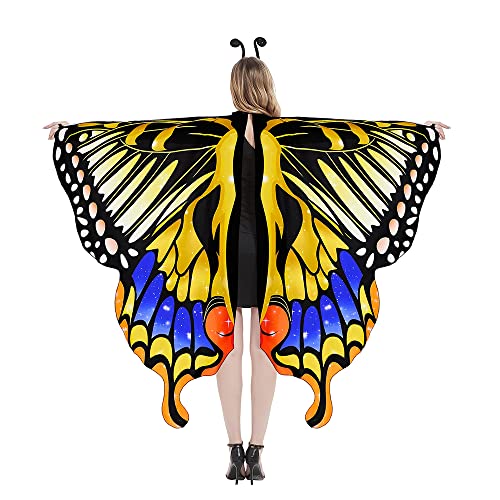 Veroda Schmetterling Umhang Farbverlauf Bunte Druck Schmetterlingflügel Schal für Halloween Cosplay Kostüm Erwachsene Color7 von Veroda