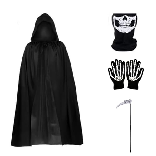 Veroda Sensenmann Kostüm für Halloween Cosplay Kapuzenumhang Handschuhe Sense (Kinder) von Veroda