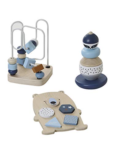 Vertbaudet 3-teiliges Baby Spielzeug-Set, Motorikspiele FSC® Natur/blau ONE Size von Vertbaudet