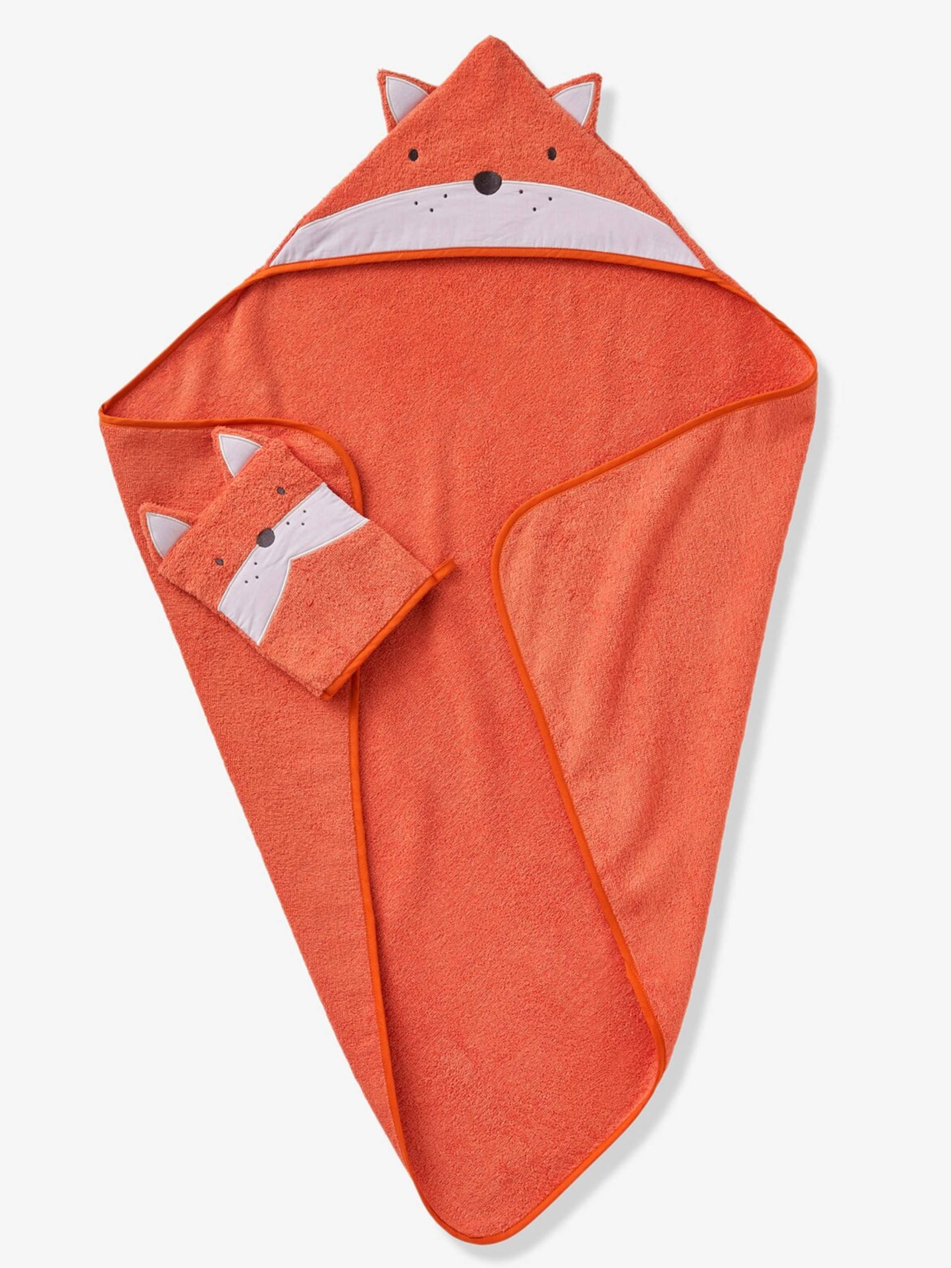 Vertbaudet Baby-Set: Badetuch und Waschhandschuh „Fuchs“ Oeko-Tex orange G1 von Vertbaudet