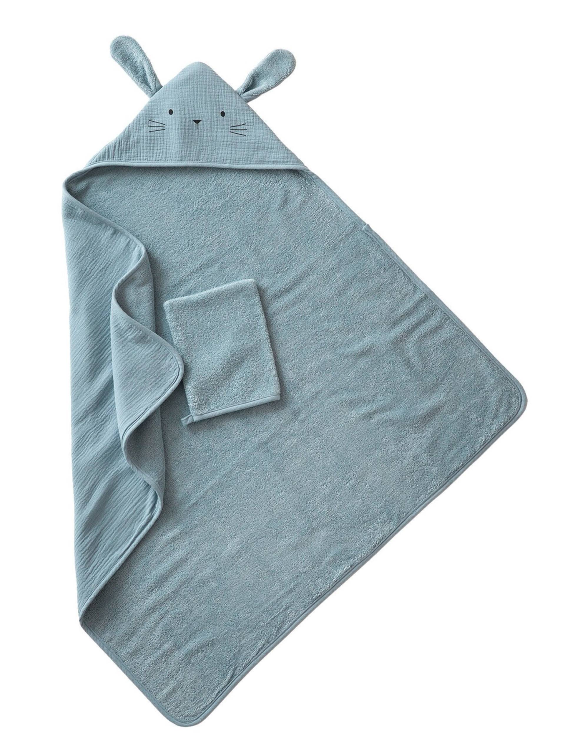 Vertbaudet Bio-Kollektion: Baby Kapuzenbadetuch & Waschhandschuh blau G1 von Vertbaudet