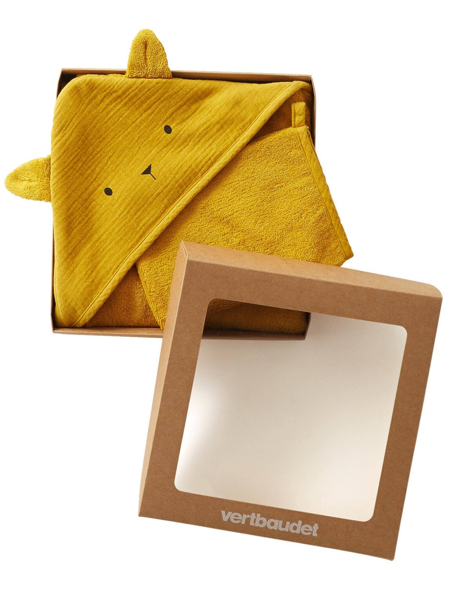 Vertbaudet Bio-Kollektion: Baby Kapuzenbadetuch & Waschhandschuh gelb G1 von Vertbaudet