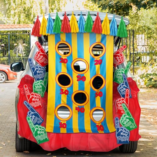 Vertintong 15-teiliges Halloween-Autodekorationsset für Kofferraum oder Leckereien, Sport-Thema, Trunk-oder-Leckerli-Wurfspiel, leuchtende Farben, Schulgeist, #1 Hände, Ausschnitt, Auto, Torbogen von Vertintong