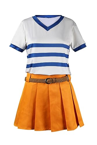 Verycos Erwachsener Nami Cosplay Kleid Top Orange Rock Luffy Kostüm Strohhut Weste Hose Roronoa Gürtel Shirt Anime Piraten Outfit von Verycos