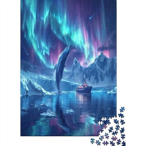 Farbenfrohes Puzzle Aurora und Wale Klassische Puzzles Erwachsene Puzzles Tier Puzzle-Geschenk Puzzle 1000 Teile Impossible Puzzle Für Erwachsene Und Kinder 1000pcs (75x50cm) von VesFy