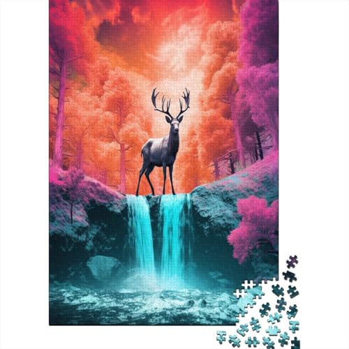 Puzzle Kreativ-Hirsch Puzzle Farbenfrohes Legespiel Home Dekoration Puzzle Tier 1000 Teile Herausforderndes Puzzle Für Erwachsene Und Kinder 1000pcs (75x50cm) von VesFy