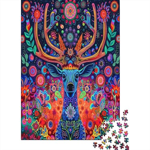 Puzzles Kunst-Hirsch Geschicklichkeitsspiel Home Dekoration Puzzle Tier Buntes Legespiel Puzzle 1000 Teile Herausforderndes Puzzle Für Erwachsene Und Kinder 300pcs (40x28cm) von VesFy