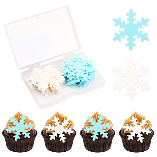 Vesaneae 50pcs Essbare Schneeflocken Tortendeko,Schneeflocken Kuchen Dekorationen,Frozen Tortendeko Kit,Schloss Schneeflocke Tortendeko,für Winter Thema Geburtstag Party Kuchen(Blau+Weiß) von Vesaneae