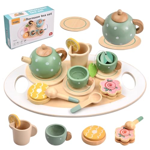 Vesaneae Teeservice Kinder Holz Set, Tee Set Holzspielzeug, Teeparty Spielküche Rollenspiele Kinderküche Zubehör, Teeparty-Set aus Holz, Geschenk für Kinder Pretend Play Mädchen Jungen Vesaneae Teeservice Kinder Holz Set, Tee Set Holzspielzeug, Teeparty Spielküche Rollenspiele Kinderküche Zubehör, Teeparty-Set aus Holz, Geschenk für Kinder Pretend Play Mädchen Jungen von Vesaneae