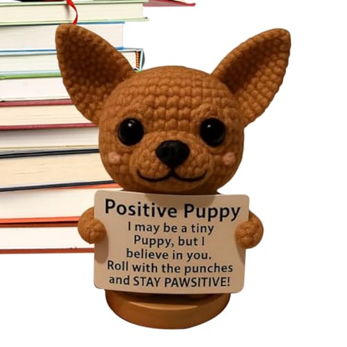 Vesidoloy Positiver Häkelwelpe – Cartoon Häkeln Positive Tiere Hund, Emotionale Unterstützung Häkeln, Handgemachte Plüschfiguren, Niedliche Inspirierende Puppe Für Teenager Mädchen Frauen von Vesidoloy