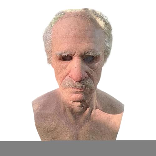 Vesidoloy Realistische Gesichtsmaske, Horror-Masken des alten Mannes, Verkleidungs-Requisiten mit weißem Haar und Bart für Party, Cosplay, Bühnenshow, Festival, Feier, Familientreffen, Maskerade von Vesidoloy