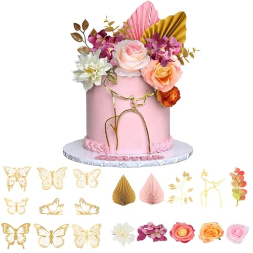 22 Stück Cake Topper Kit, Minimalistische Frauengesichtskunst, künstliche Blüten, Eukalyptusblätter, goldene Schmetterlingsverzierungen für Hochzeiten und Geburtstage 22 Stück Cake Topper Kit, Minimalistische Frauengesichtskunst, künstliche Blüten, Eukalyptusblätter, goldene Schmetterlingsverzierungen für Hochzeiten und Geburtstage von Vestamore