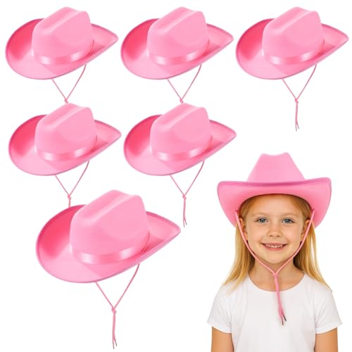 6-teiliges Set Cowgirl-Hüte aus Filz mit Kinnriemen, Western-Partyhüte für Kinder, Satinkante, perfekt für Geburtstage und Kostümfeiern 6-teiliges Set Cowgirl-Hüte aus Filz mit Kinnriemen, Western-Partyhüte für Kinder, Satinkante, perfekt für Geburtstage und Kostümfeiern von Vestamore