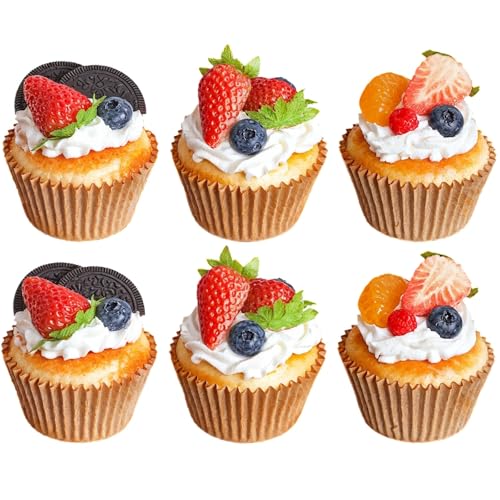 Vestamore Lebensechte PU-Cupcake-Requisiten, 6-teiliges Set mit Obst- und Creme-Dekoration, zerknitterte braune Einlagen, ideal für Displays, Fotografie und kreative Räume Vestamore Lebensechte PU-Cupcake-Requisiten, 6-teiliges Set mit Obst- und Creme-Dekoration, zerknitterte braune Einlagen, ideal für Displays, Fotografie und kreative Räume von Vestamore