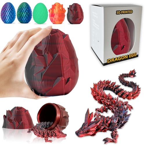 3D Drache Im Ei, 3D Gedrucktes Drachenei mit Drache, 30cm Gelenkiger Voll Beweglicher Drache mit Drachenei Erwachsene Kinder Geschenke Spielzeug, Ostern Geburtstage Feiertagsdeko(Dunkelrot) von Veszoen