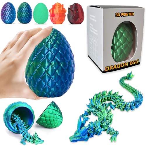 3D Drache Im Ei, 3D Gedrucktes Drachenei mit Drache, 30cm Gelenkiger Voll Beweglicher Drache mit Drachenei Erwachsene Kinder Geschenke Spielzeug, Ostern Geburtstage Feiertagsdeko(Laser Grün) von Veszoen