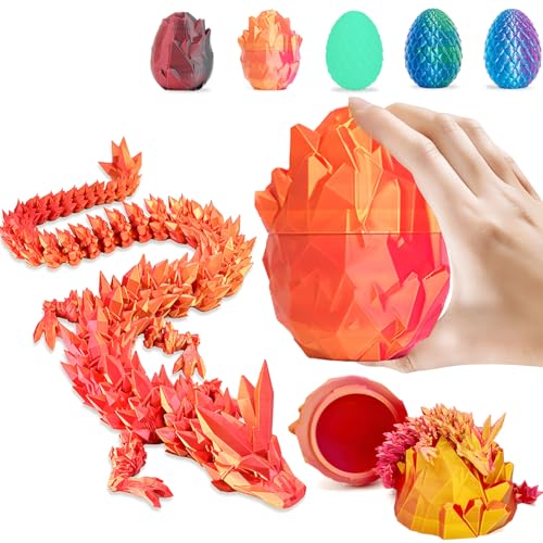 3D Drache Im Ei, 3D Gedrucktes Drachenei mit Drache, 30cm Gelenkiger Voll Beweglicher Drache mit Drachenei Erwachsene Kinder Geschenke Spielzeug, Ostern Geburtstage Feiertagsdeko(Laser Rot) von Veszoen