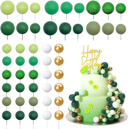 48 Stück Tortendeko Kugeln Cake Topper Buntes Torten Deko Kugeln Torte Dekoration DIY Tortendeko Geburtstag Schaum Ball Torten Topper für Hochzeit Geburtstag Party(Grüner) von Veszoen