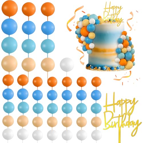 48 Stück Tortendeko Kugeln Cake Topper Buntes Torten Deko Kugeln Torte Dekoration DIY Tortendeko Geburtstag Schaum Ball Torten Topper für Hochzeit Geburtstag Party(Orange, Blau, Gelb) von Veszoen