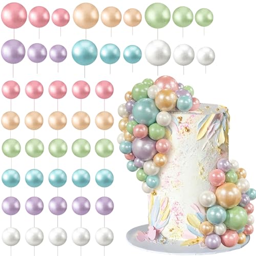 48 Stück Tortendeko Kugeln Cake Topper Buntes Torten Deko Kugeln Torte Dekoration DIY Tortendeko Geburtstag Schaum Ball Torten Topper für Hochzeit Geburtstag Party(Sechs Farben) von Veszoen