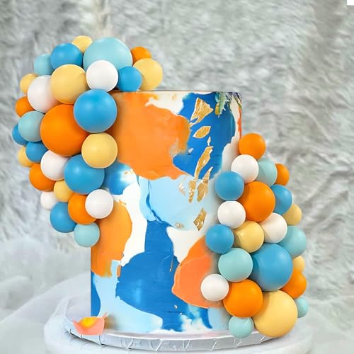 Veszoen 108 Stück Tortendeko Kugeln Mini Balls Cake Topper Tortendeko Geburtstag Kugel Schaum Ball Torten Topper für Hochzeitstag Geburtstag Torte Dekoration (Orange, Blau, Weiß) von Veszoen