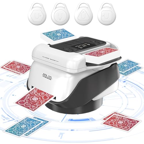 2 in 1 Automatische Kartenmischer und Kartensender mit 4 Kabellosen Kartengebertasten – Kartenmischmaschine Elektrische um 360 Grad Drehen, Lässt für 1-8 Spieler für UNO, Blackjack, Texas Hold'em von VexNook