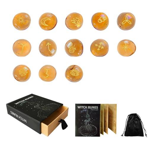 Vexebnular 13pcs Glas Symbol Stein Edelsteine ​​Gravures Symbol Taschenstein Meditationen Hexerei Geschenke Für Frauen Männer von Vexebnular