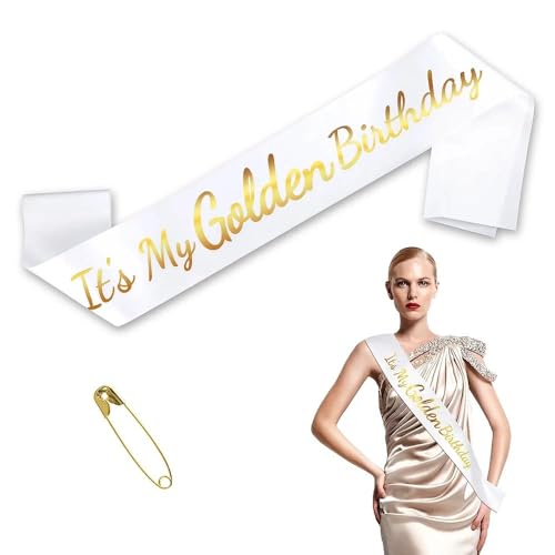 It's My Golden Birthday Schärpe, Weiß Gold Glitzer Geburtstag Schärpe mit Sicherheitsnadel Gold Party Dekorationen für Männer Frauen Jungen Mädchen Supplies Geschenke It's My Golden Birthday Schärpe, Weiß Gold Glitzer Geburtstag Schärpe mit Sicherheitsnadel Gold Party Dekorationen für Männer Frauen Jungen Mädchen Supplies Geschenke von Vexilon