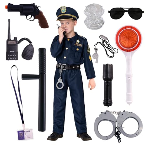 13 Stück Polizei Kostüm Kinder Polizeikostüm für Kinder Polizei Spielzeug mit Polizei Ausrüstung Handschellen Polizeiabzeichen Gürtel Sonnenbrille Walkie Talkie Polizei Kinderspielzeug Jungen Karneval von Vexlyn