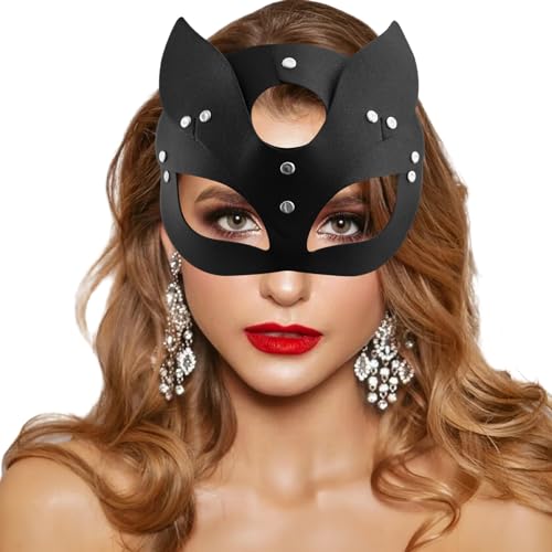 Vexlyn Katzenmaske Catwoman Maske Catwoman Kostüm Damen Catwoman Kostüm Sexy Weibliche Ledermaske Schwarzes Pu-Leder Catwoman-Maske Karneval Valentinstag Maske Kostüm Party Halloween Cosplay von Vexlyn