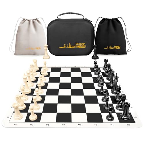 Chess Set - Tournament 50.5cm Silicone Chess Board, 8.9cm King Height Quadruple Weighted Staunton Chess Pieces with 2 Extra Queens, Professional Portable Chess Set with Storage Bag Chess Set - Tournament 50.5cm Silicone Chess Board, 8.9cm King Height Quadruple Weighted Staunton Chess Pieces with 2 Extra Queens, Professional Portable Chess Set with Storage Bag von Vexong