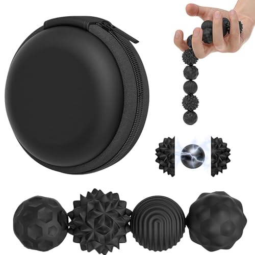 4 Stück Magnetische Fidget Toys, Magnetkugeln Stressball Silikon Sensorik Spielzeug mit Silikonhülle, Magnetische Anziehungskraft Stress Bälle,Sensory Toy, Anti-Stress Fidget Toys für Stress(Schwarz) von Vexran