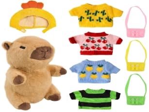 Vexran Capybara Kuscheltier 9-teiliges Set – Niedliches Capybara Plüschtier mit Kleidung & Accessoires, Stofftier für Kinder & Fans von Vexran