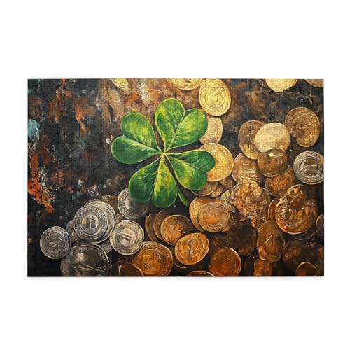 Vextrovia 1000 Teile Puzzle für Erwachsene, grüne Blätter und Goldmünzen, klassisches Holzpuzzle mit Feiertagsthema, energetische Holzpuzzles für Erwachsenenpartys, genießen Sie den Vextrovia 1000 Teile Puzzle für Erwachsene, grüne Blätter und Goldmünzen, klassisches Holzpuzzle mit Feiertagsthema, energetische Holzpuzzles für Erwachsenenpartys, genießen Sie den von Vextrovia