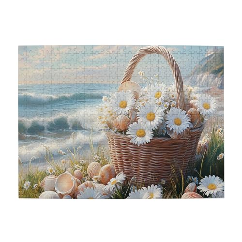 Vextrovia Blumen am Meer, Puzzles für Erwachsene 500 Teile, Erwachsene Holzpuzzle Kunstwerk, Vintage-Puzzles für Heimdekoration, atemberaubende Kunstwerke, kreative Aktivität-Hobbys für Erwachsene von Vextrovia