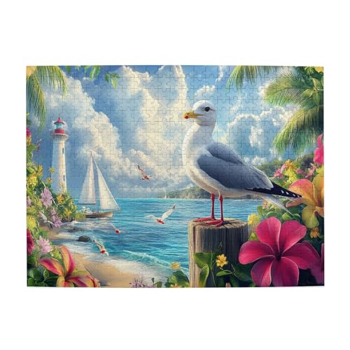Vextrovia Blumen & Möwen, 500 Teile Puzzle für Erwachsene, Verschiedene Küstenlandschaft Holzpuzzle, Puzzles für Wohnkultur und Erwachsenenarbeit Stressabbau, Kreative Aktivität Hobbys für Erwachsene von Vextrovia