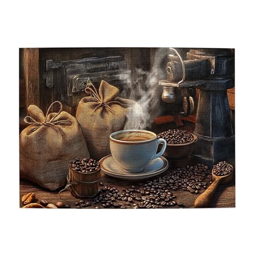 Vextrovia Dampfender Kaffee, Puzzles für Erwachsene 500 Teile, Holzpuzzle für Erwachsene, Vintage Kaffee Holz Puzzle Geeignet für Erwachsene, Kaffee-Themenpuzzle für Kaffeeliebhaber, Erwachsene von Vextrovia