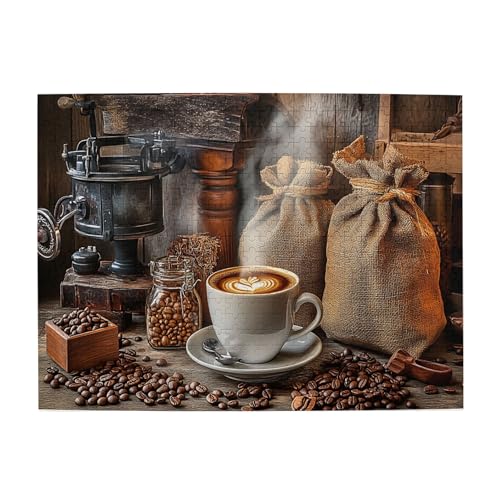 Vextrovia Eine warme Tasse Kaffee, Puzzles für Erwachsene 500 Teile, Holzpuzzle für Erwachsene, Vintage Kaffee Themed Holzpuzzle zum Stressabbau bei der Arbeit, Puzzle für Kaffeeliebhaber von Vextrovia