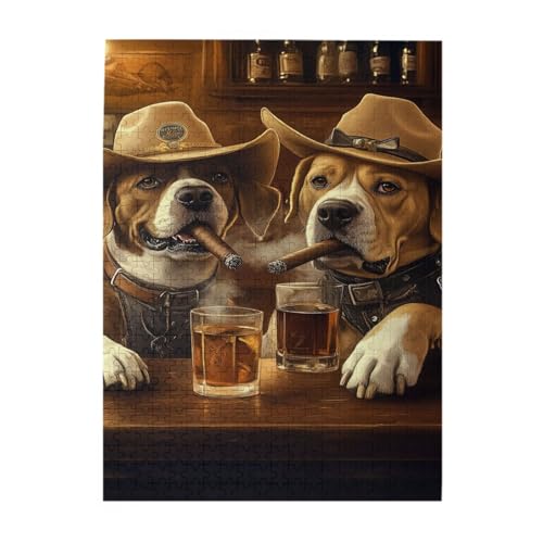 Vextrovia Erwachsene 500 Teile Holzpuzzle Klassische Old American Tavern Hund auf der Bar Western Style Brainstorming Stressabbau Spiele Perfekt für Partys Geschenke für Freunde von Vextrovia