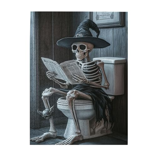 Vextrovia Erwachsenen-Puzzle, lustiges Skelett-Puzzle, Holz-Puzzle, Skelett-Lese-Zeitung auf Toiletten-Puzzle für Erwachsene, 500 Teile, Urlaubspuzzle, Geschenke, Stressabbau-Puzzle von Vextrovia